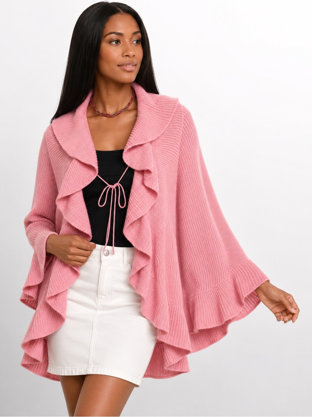 Boutique Ruffle Front Tie Knit Shrug Wrap Cardigan NWT Multiple Colors